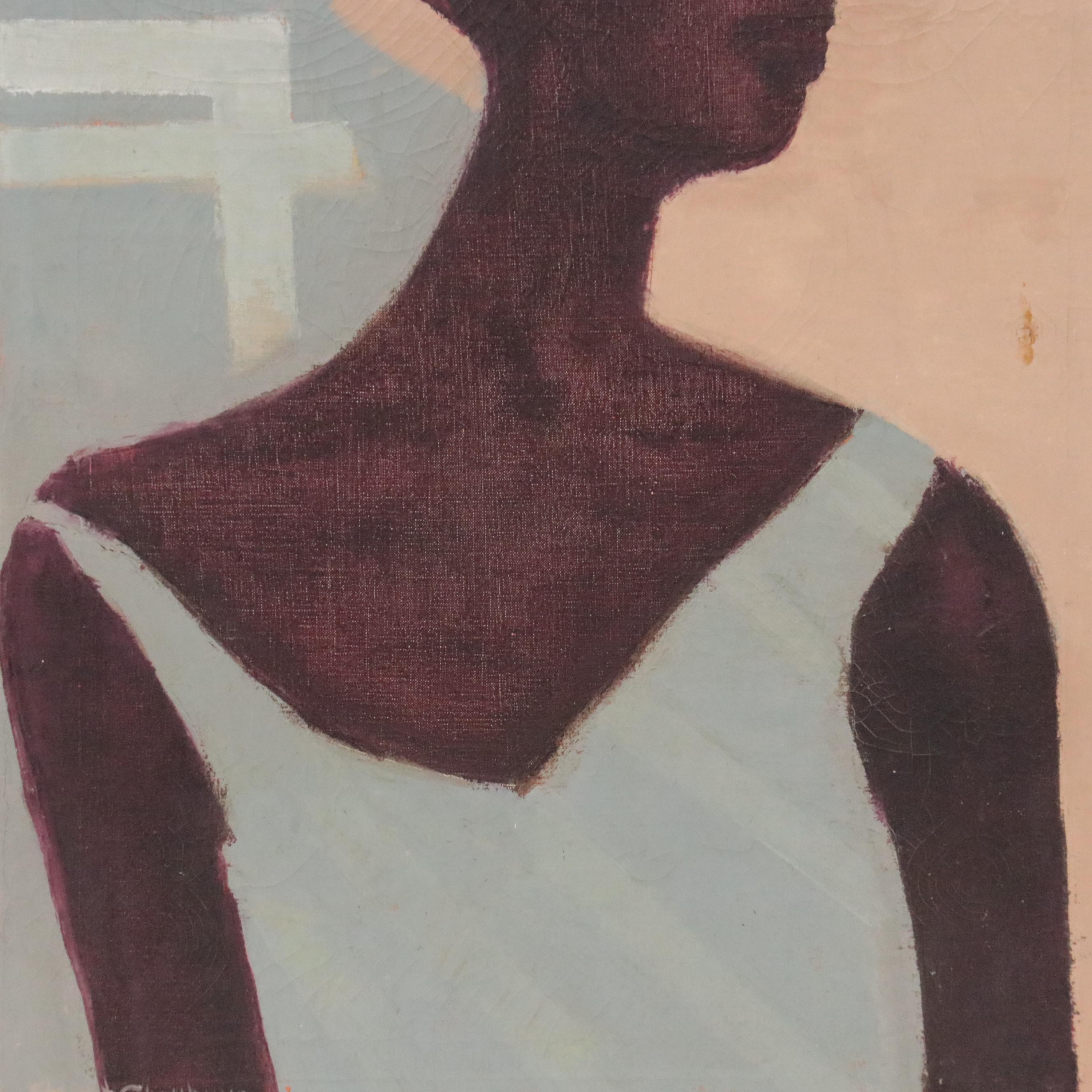 Ella Stewart-Clayburn Modernist Portrait Oil Painting, Mid-20th Century