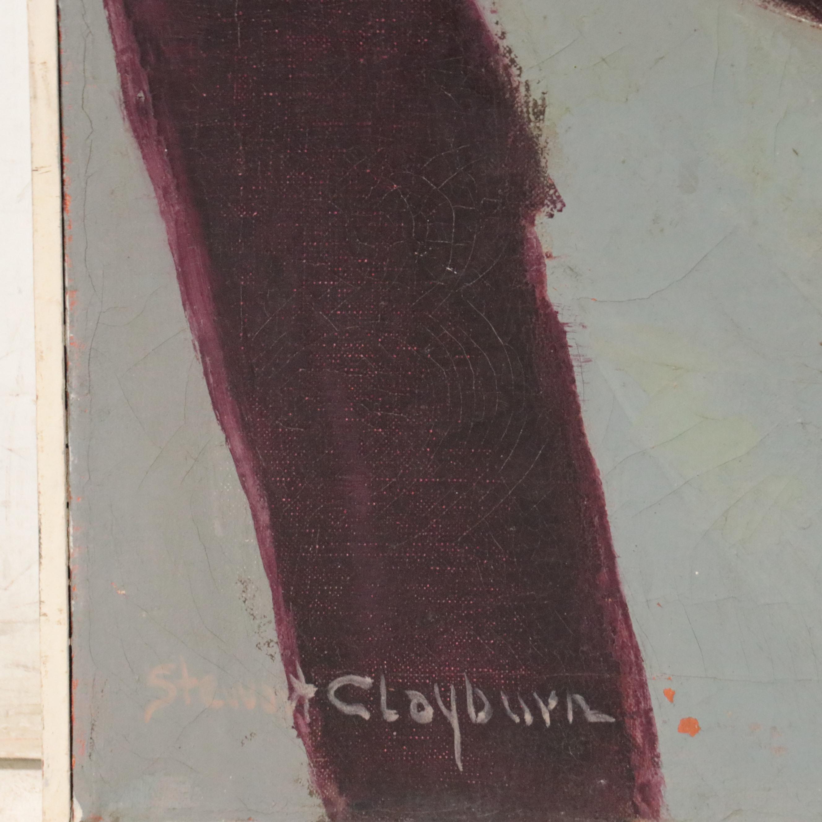 Ella Stewart-Clayburn Modernist Portrait Oil Painting, Mid-20th Century