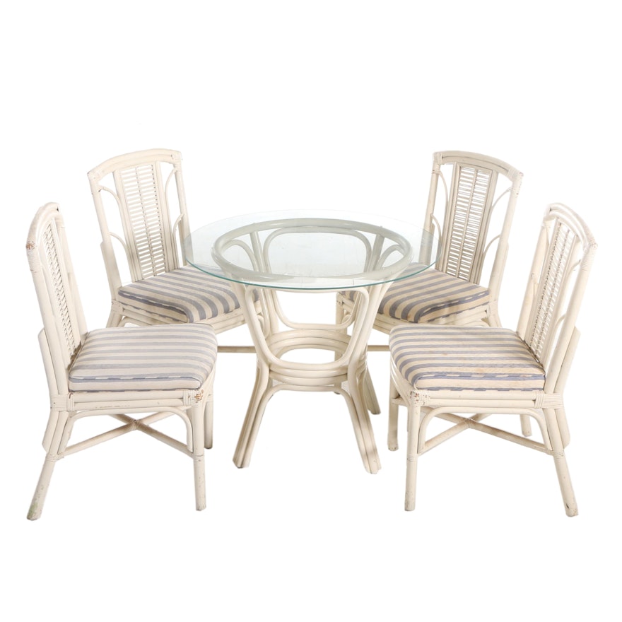 Painted Rattan and Wicker Five-Piece Patio Bistro Dining Set