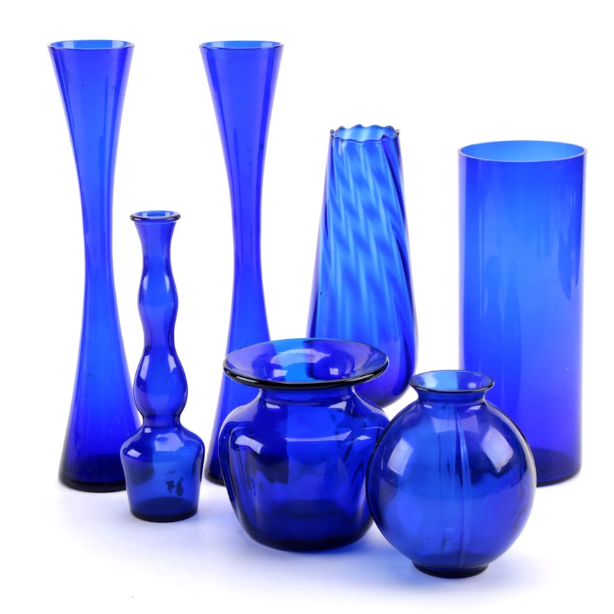 Cobalt Blue Glass Vases, Late 20th Century