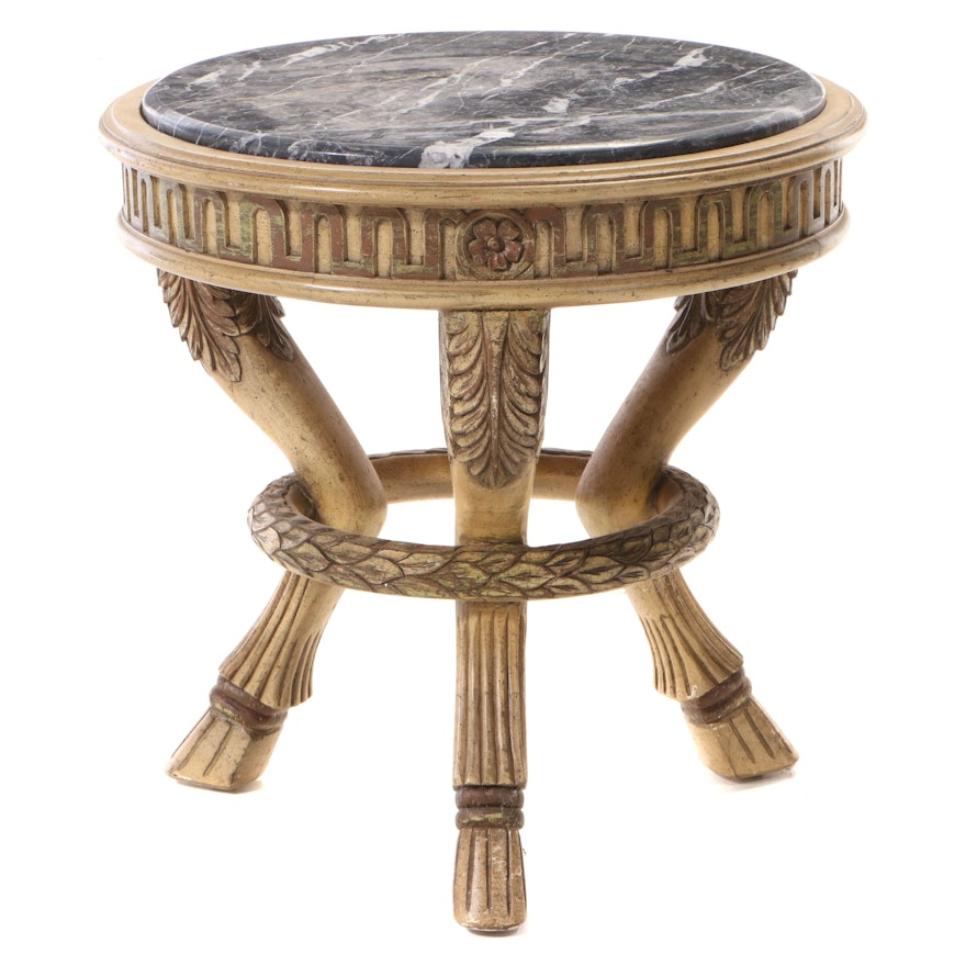 Neoclassical Style Painted and Marble Top Side Table