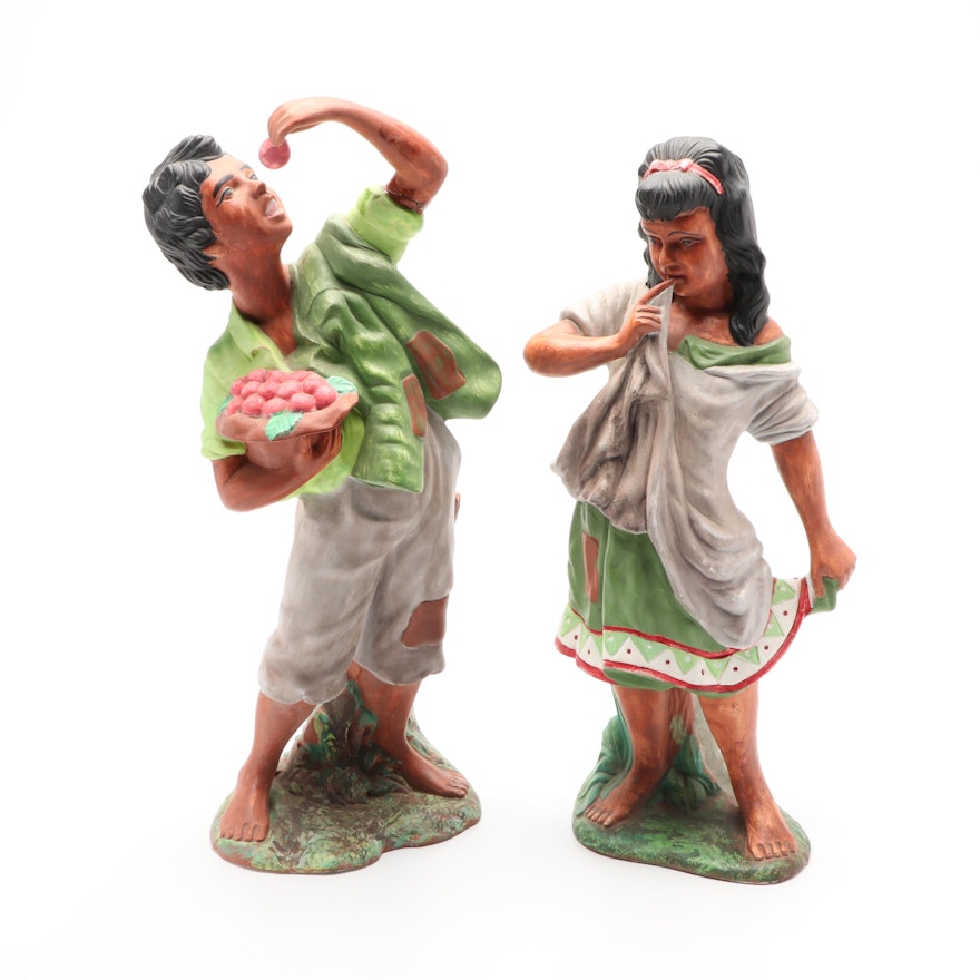 Hand-Painted Ceramic Figurines of Boy and Girl
