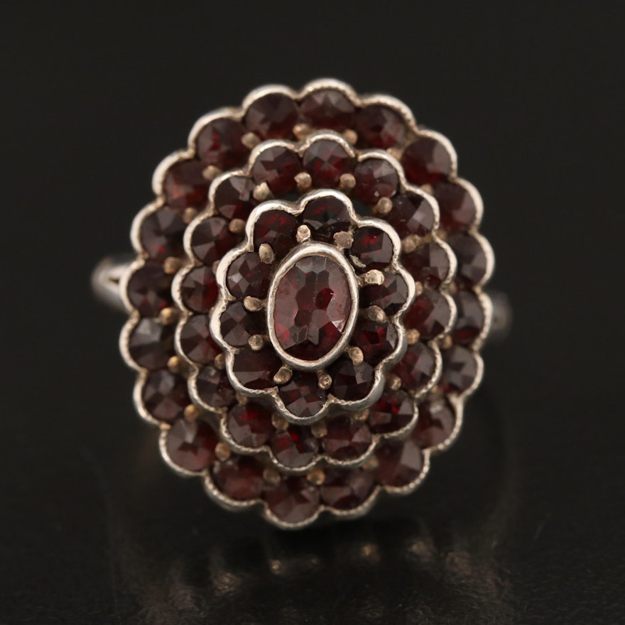 Vintage 900 Silver Bohemian Garnet Ring