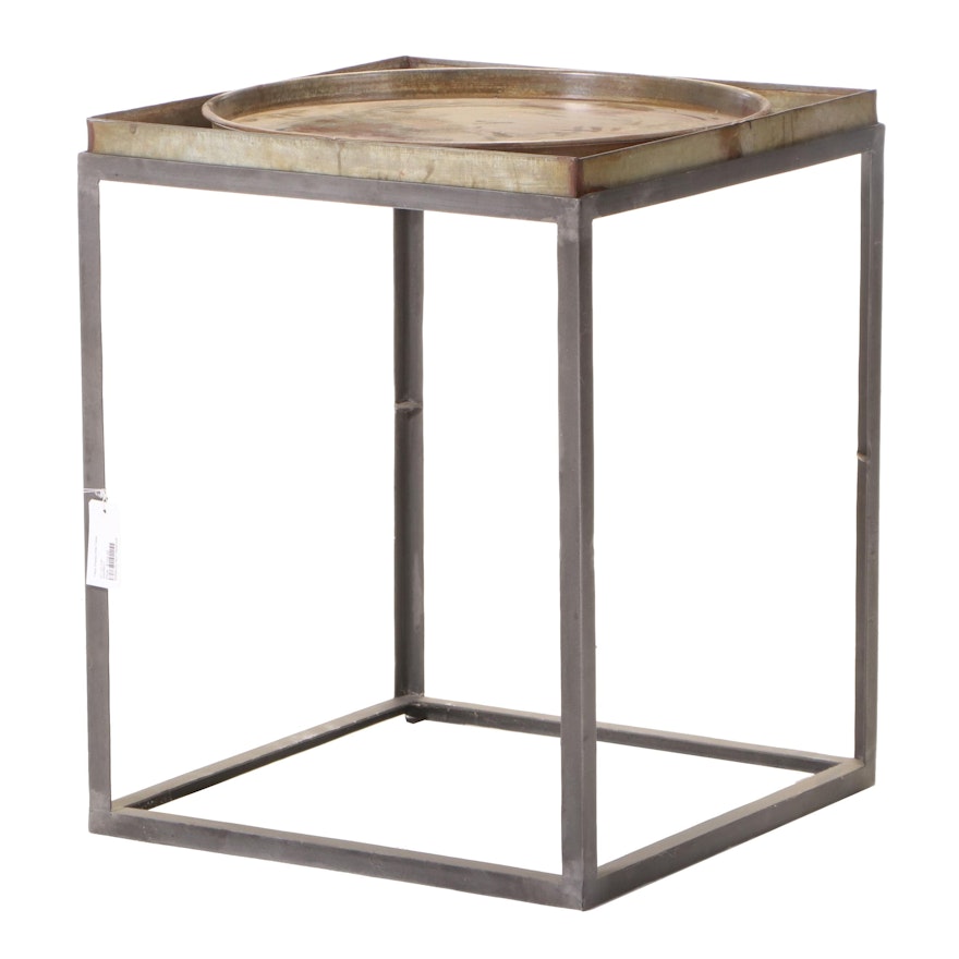 Blue Ocean Traders "Trays Display" Patinated Metal Side Table