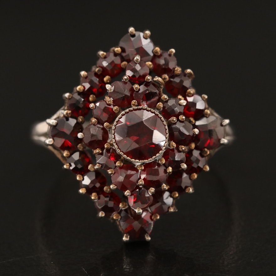 Victorian Revival 800 Silver Bohemian Garnet Ring