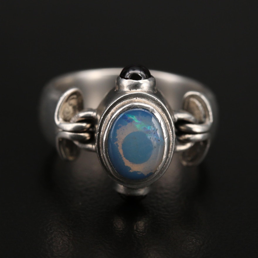 Sterling Opal and Tourmaline Ring