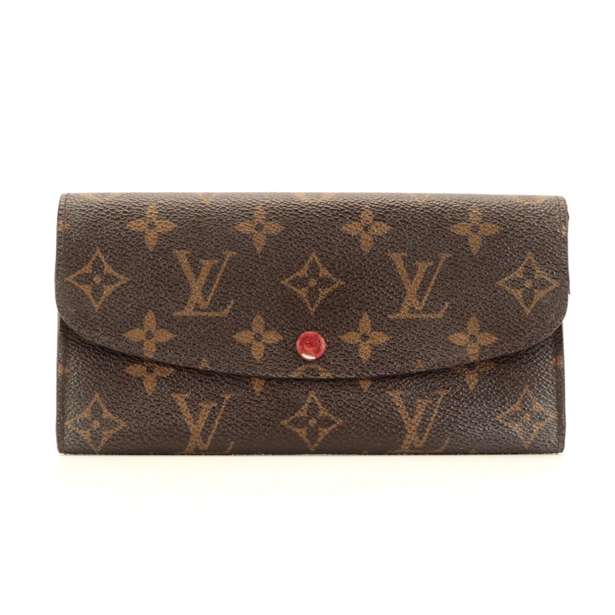 Louis Vuitton Emilie Wallet in Monogram Canvas with Red Taïga Leather