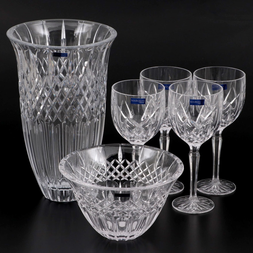 Marquis by Waterford "Brookside" Wine Glasses with "Shelton" Bowl and Vase