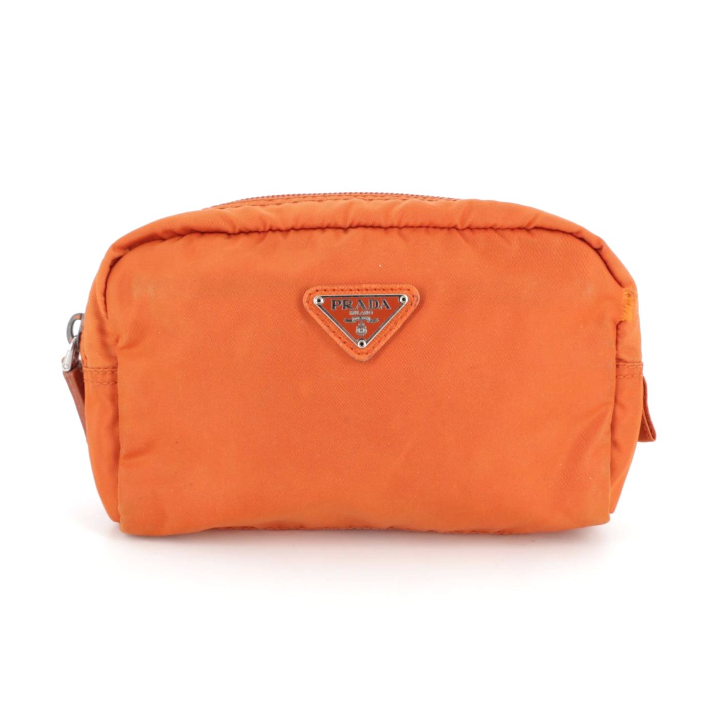 Prada Orange Tessuto Nylon Zip Pouch with Saffiano Leather