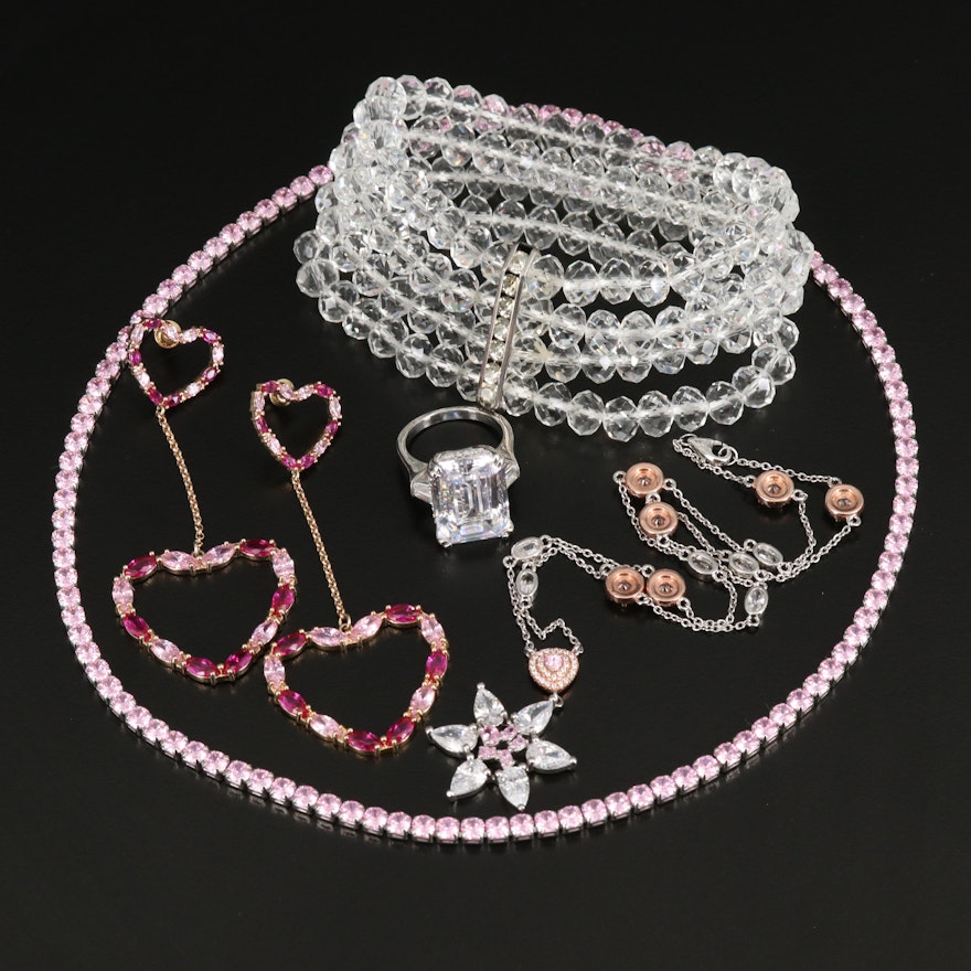 Jewelry Grouping Including Ruby, Glass and Cubic Zirconia