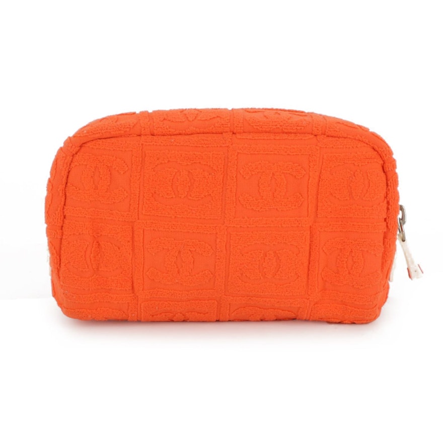 Chanel Sport Zippered Cosmetic Bag in Orange CC Monogram Terry Cloth