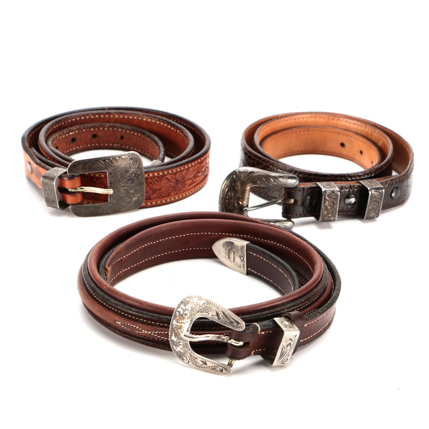 Vogt and Other Western Style Belts in Leather and Sterling Silver