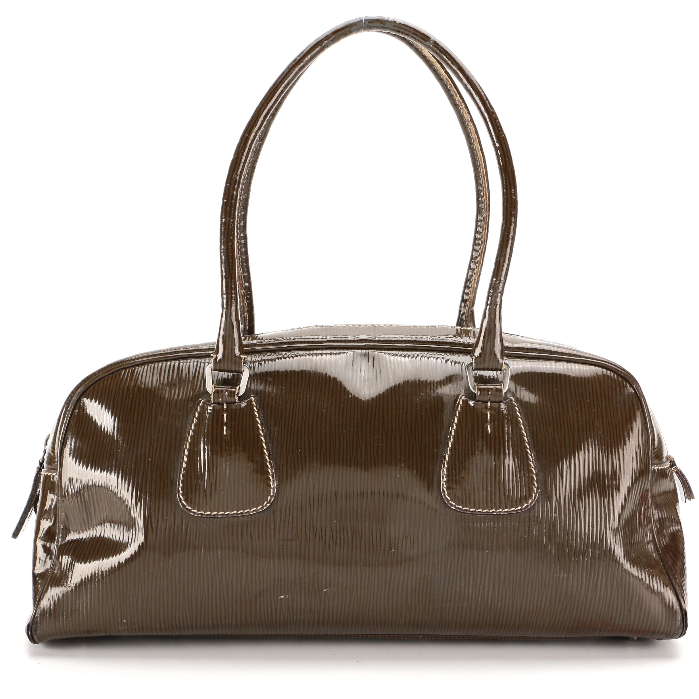 Prada Bowler Bag in Olive Embossed Patent Leather