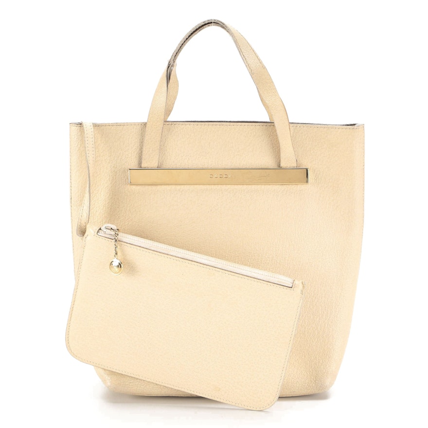 Gucci North/South Tote in Ivory Leather with Zip Pouch