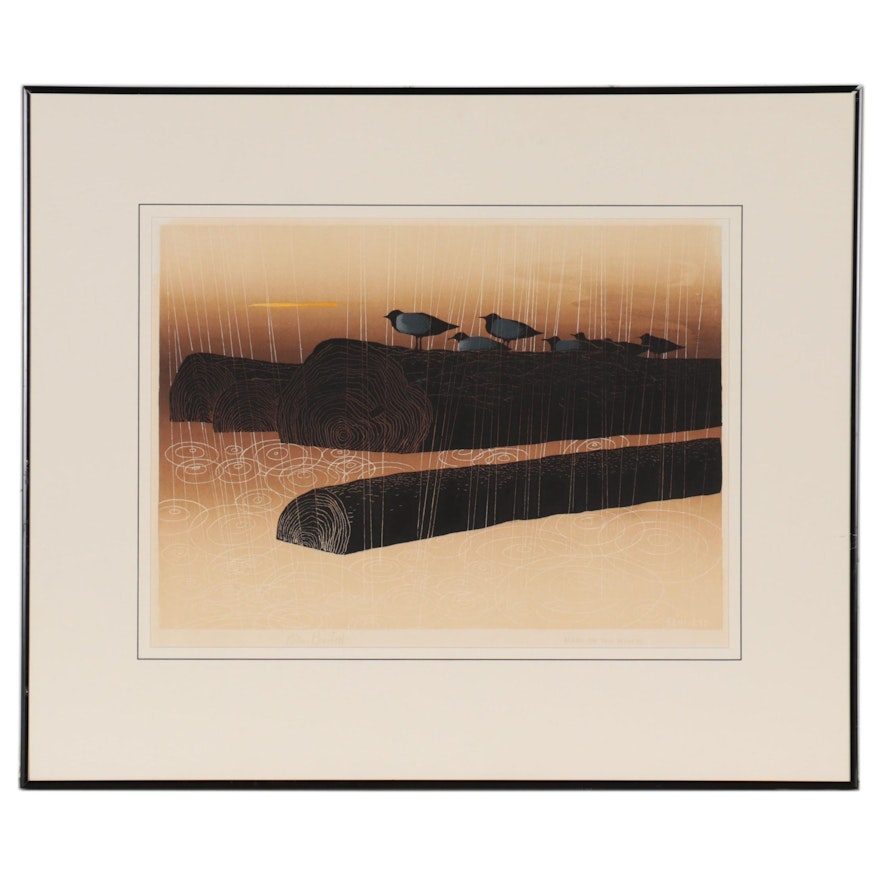 Elton Bennett Serigraph "Rain on the River," Mid-20th Century