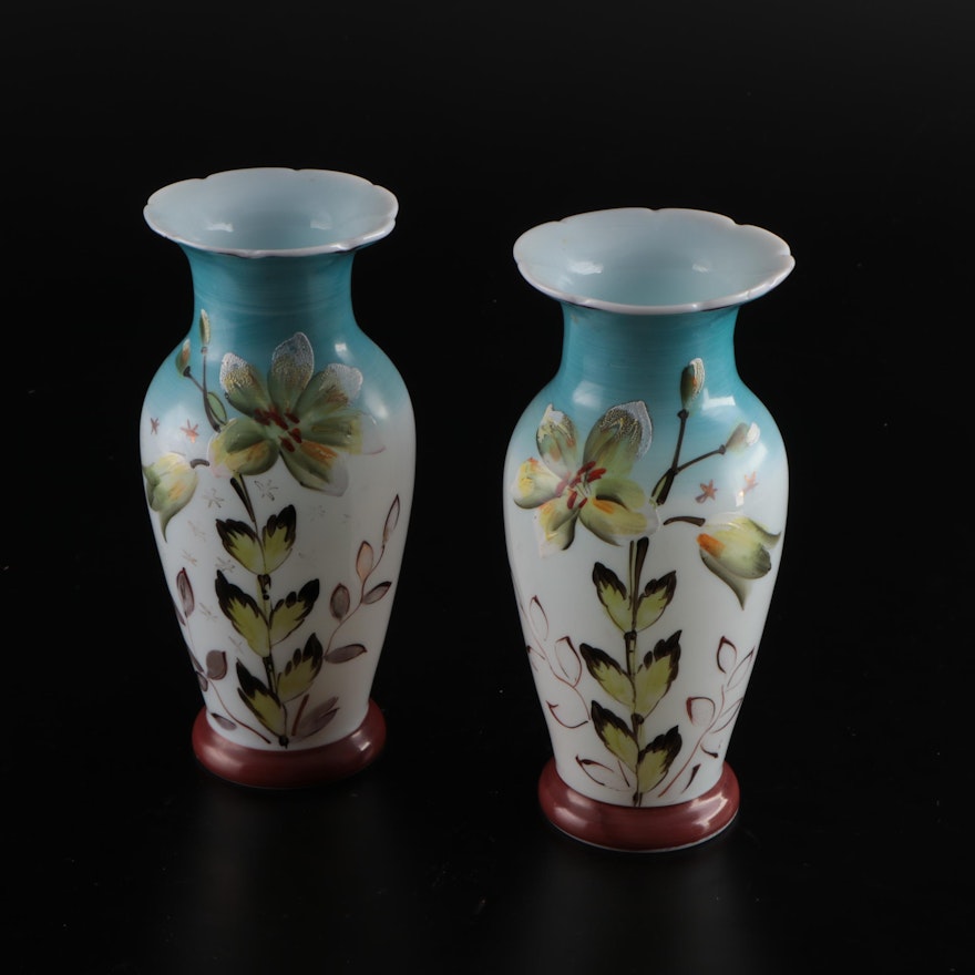 Floral Motif Hand-Painted Ceramic Vases