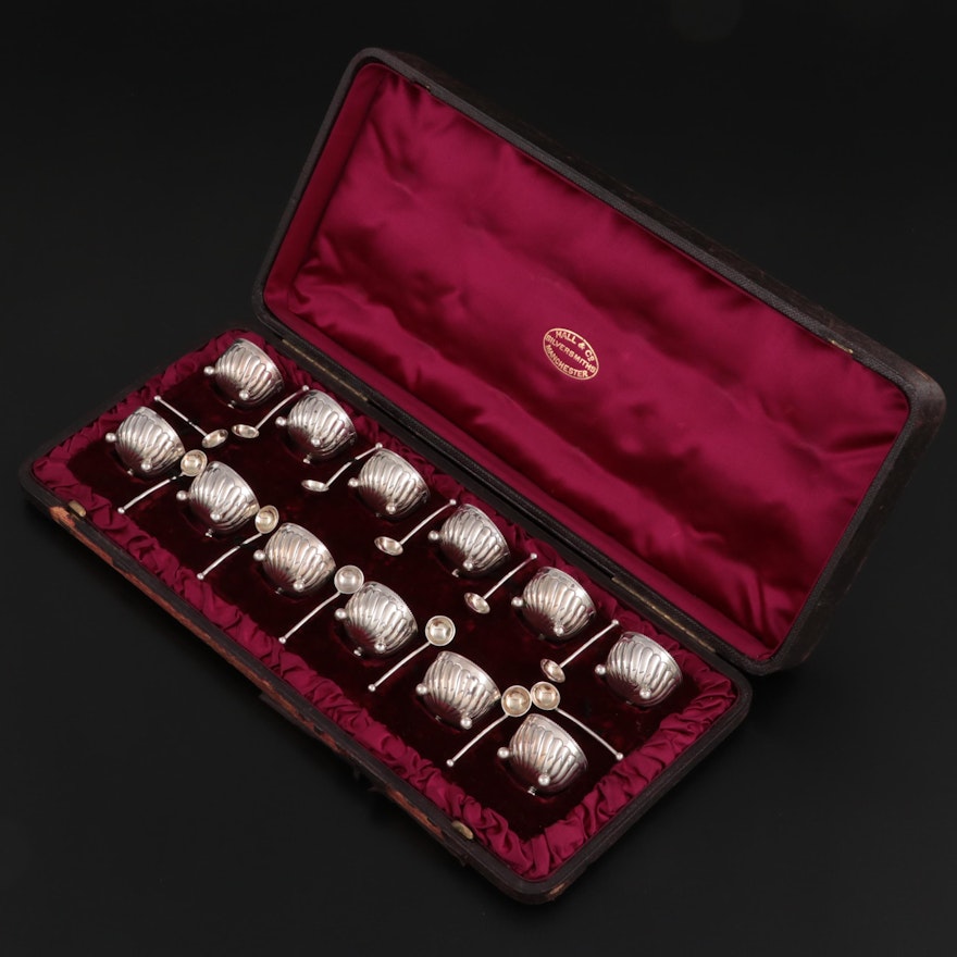 Horace Woodward & Co. Sterling Silver Salt Cellars with Sterling Salt Spoons