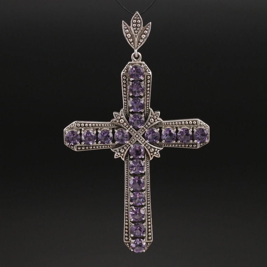 Nicky Butler Sterling Amethyst Cross Pendant