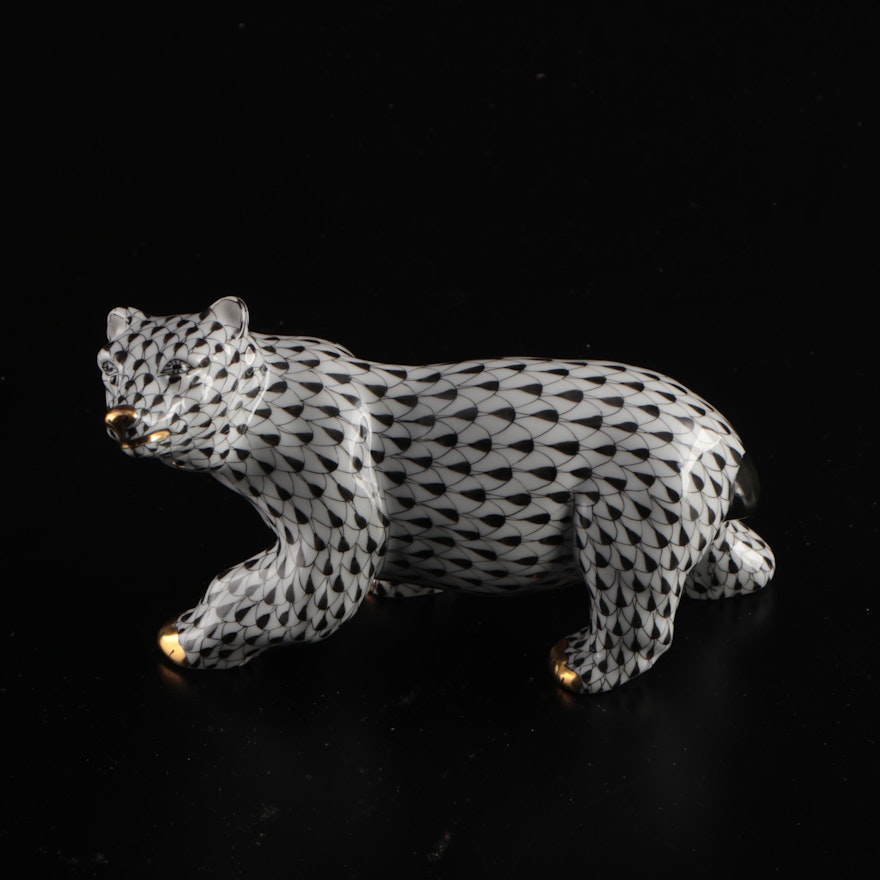 Herend Black Fishnet with Gold "Polar Bear" Porcelain Figurine, November 1998