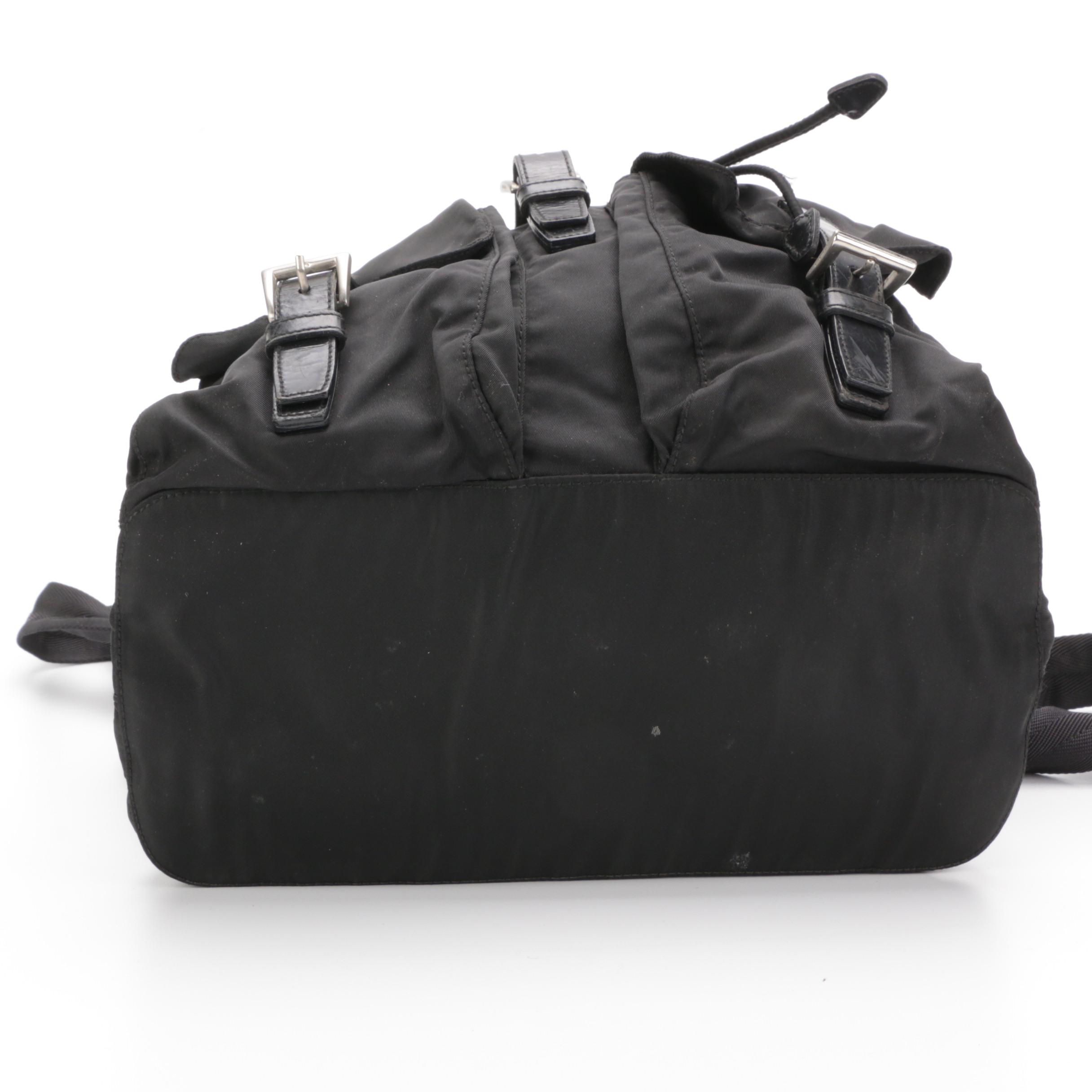 Prada Medium Black Tessuto Nylon Backpack with Leather Trim
