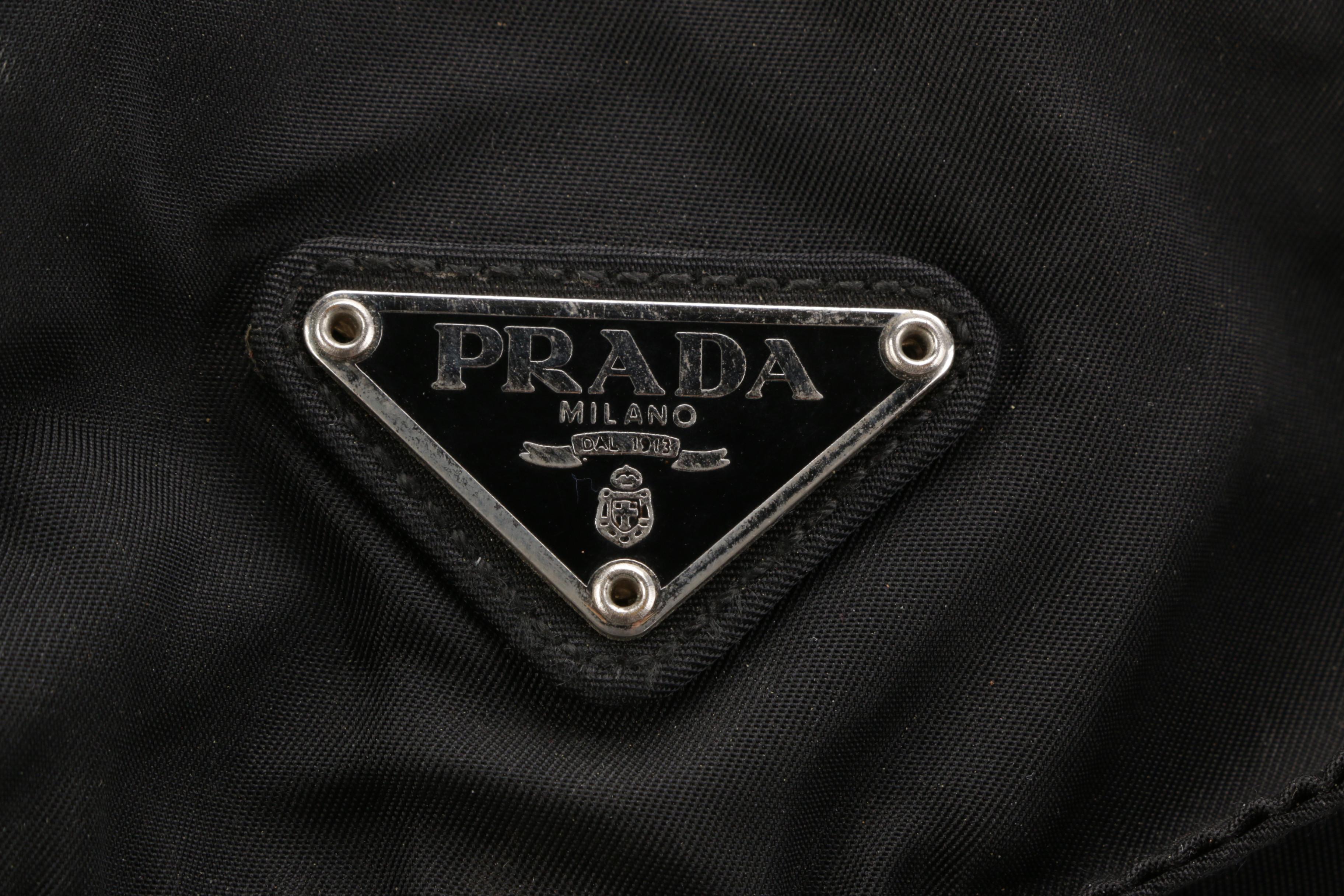 Prada Medium Black Tessuto Nylon Backpack with Leather Trim