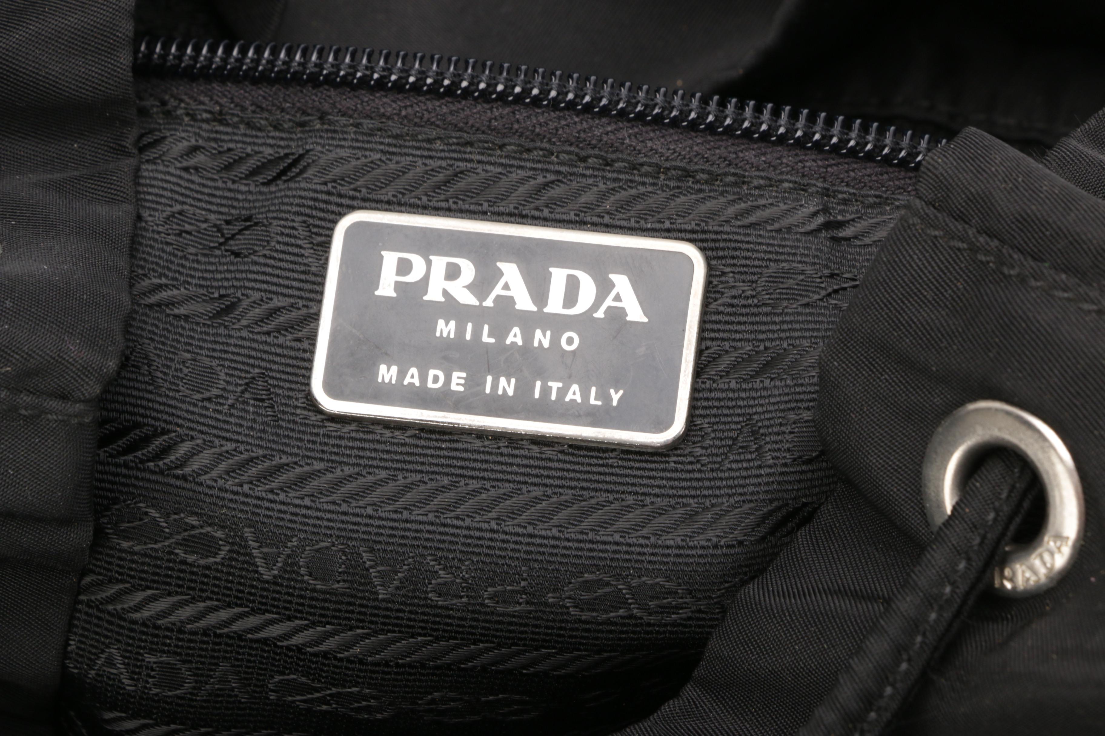 Prada Medium Black Tessuto Nylon Backpack with Leather Trim