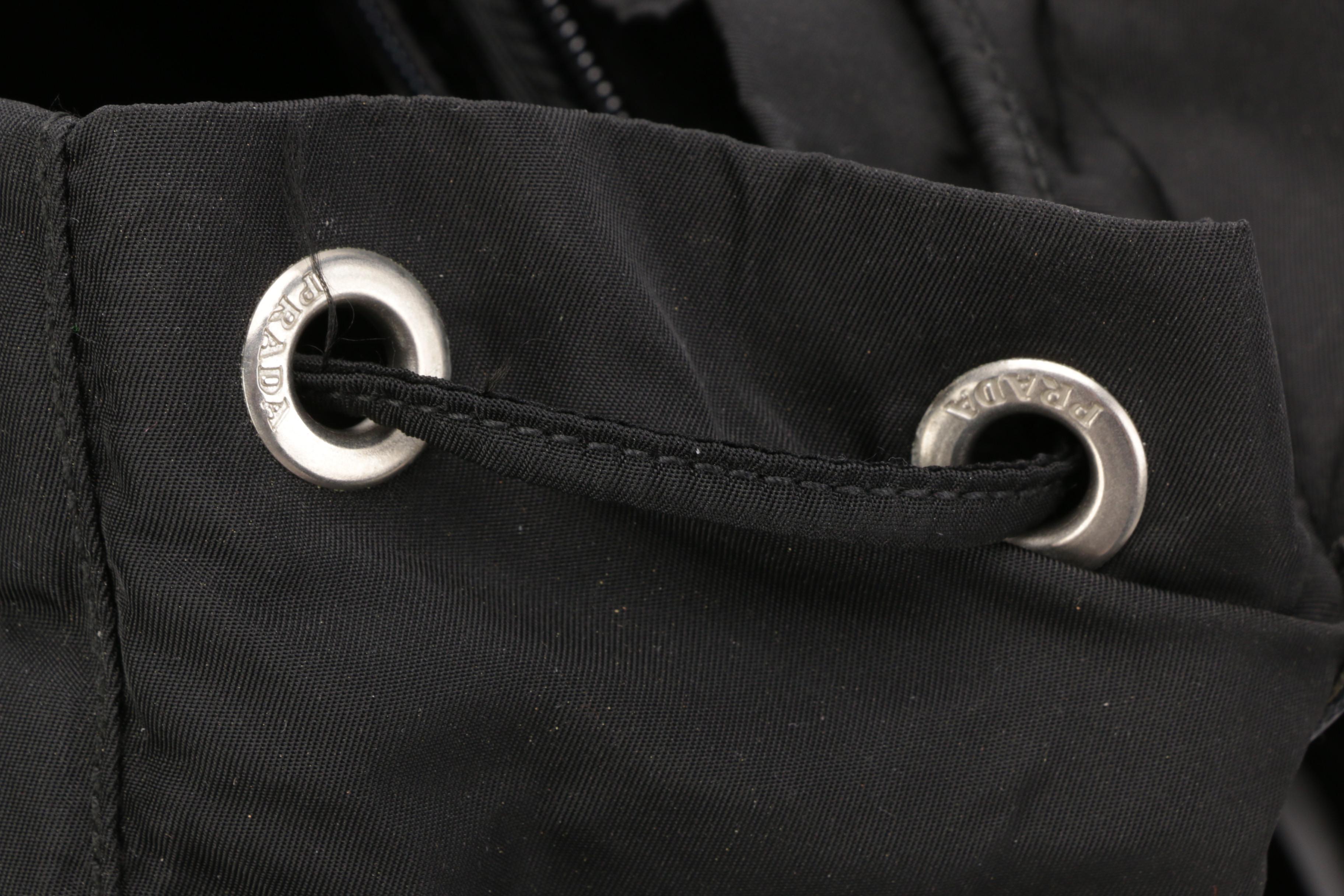 Prada Medium Black Tessuto Nylon Backpack with Leather Trim