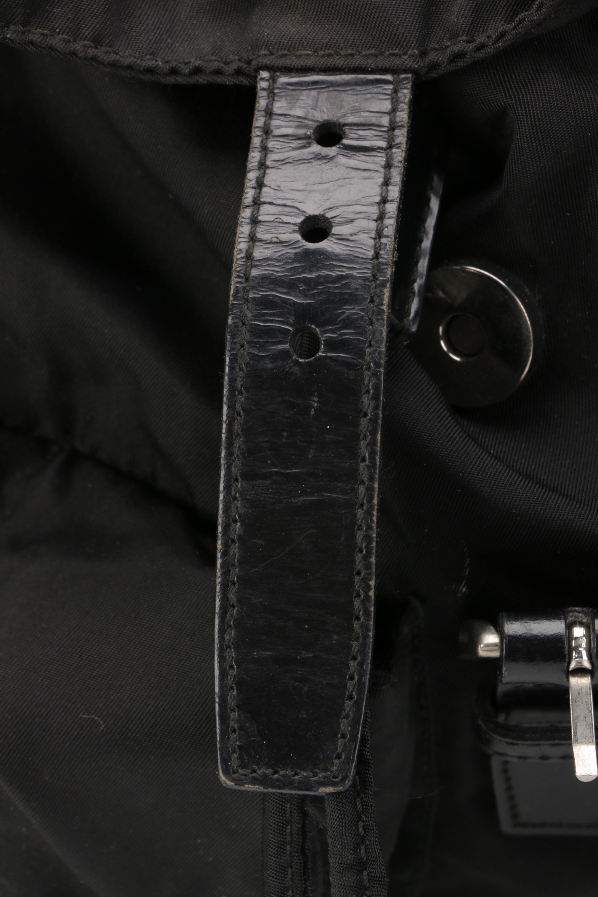 Prada Medium Black Tessuto Nylon Backpack with Leather Trim