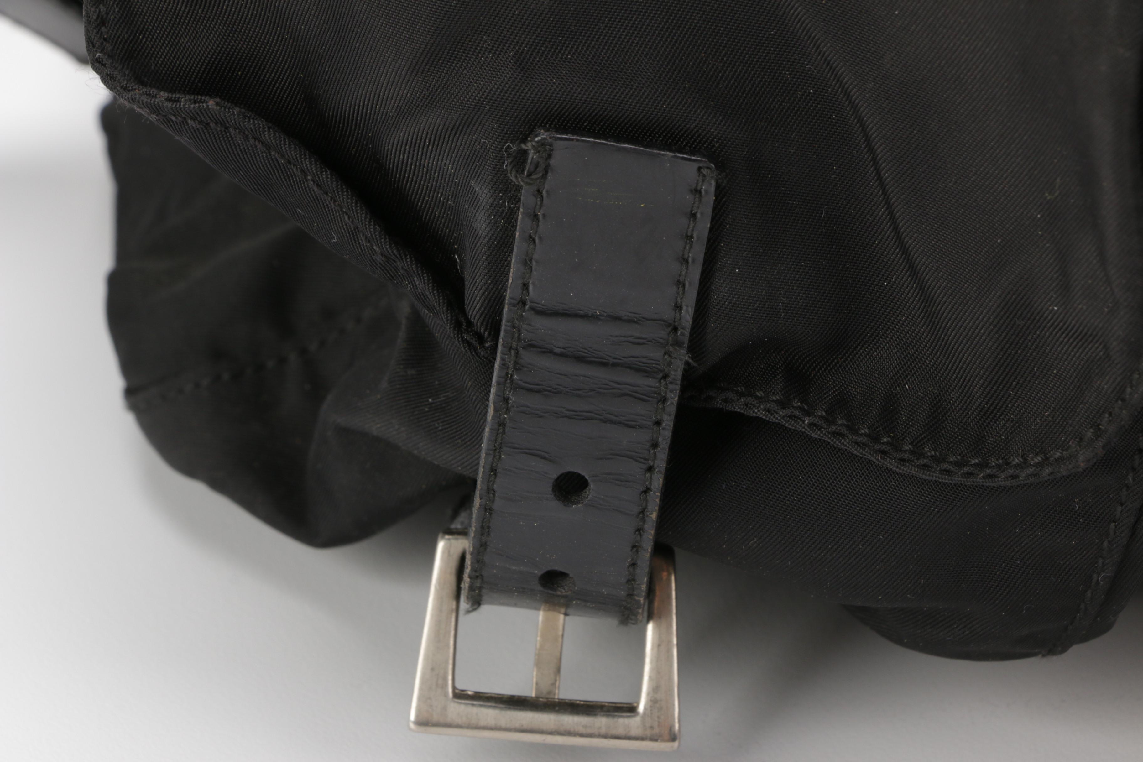 Prada Medium Black Tessuto Nylon Backpack with Leather Trim