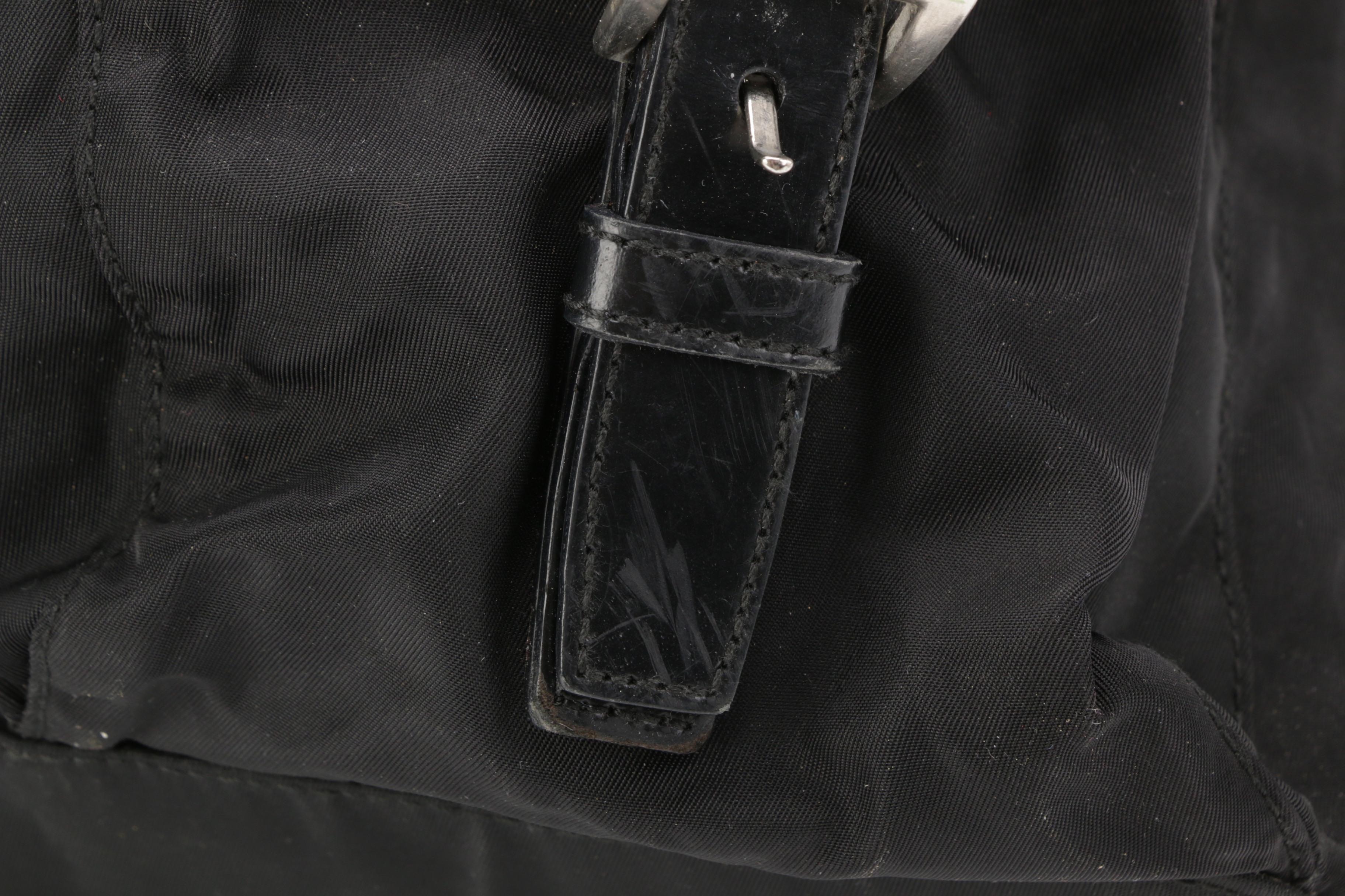Prada Medium Black Tessuto Nylon Backpack with Leather Trim