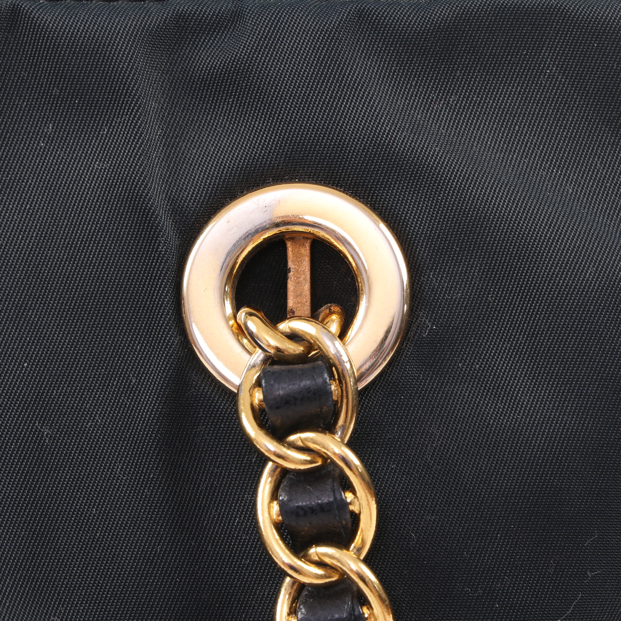 Prada Black Tessuto Nylon Chain Strap Shoulder Bag with Leather Trim