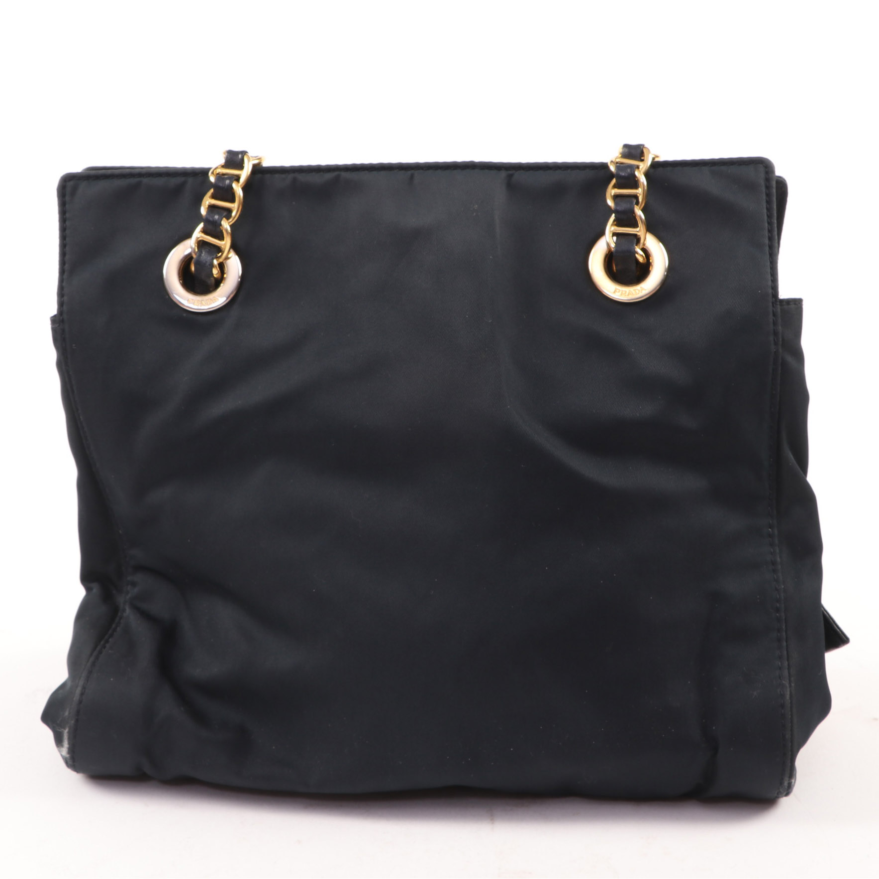 Prada Black Tessuto Nylon Chain Strap Shoulder Bag with Leather Trim