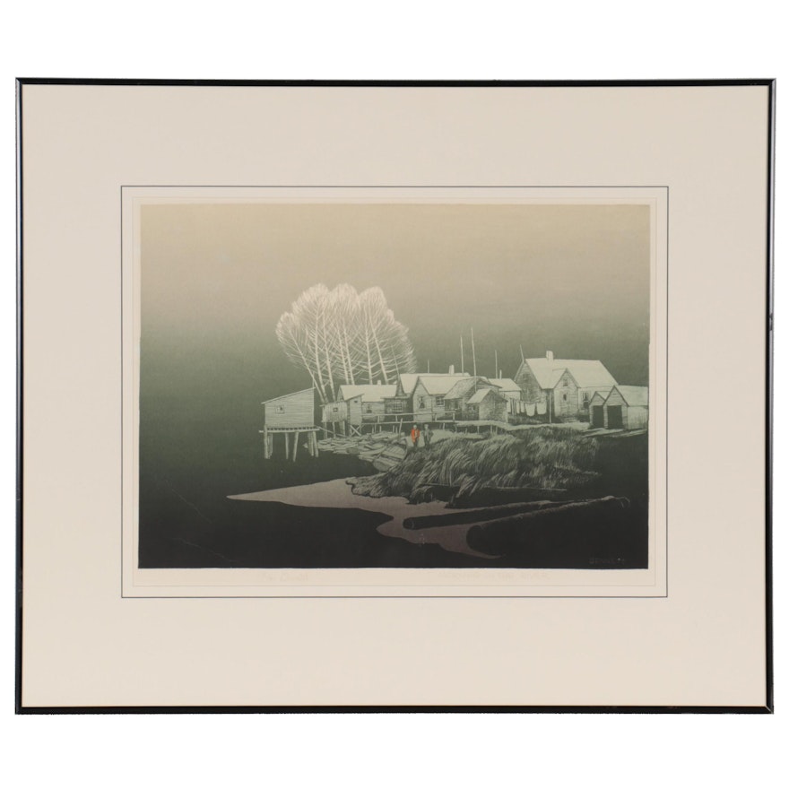 Elton Bennett Serigraph "Morning on the River," Mid-20th Century