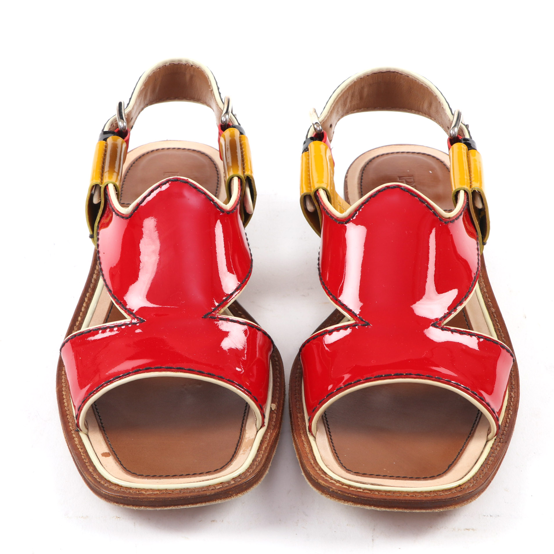 Prada Multicolor Patent Leather Low-Heeled Sandals with Box