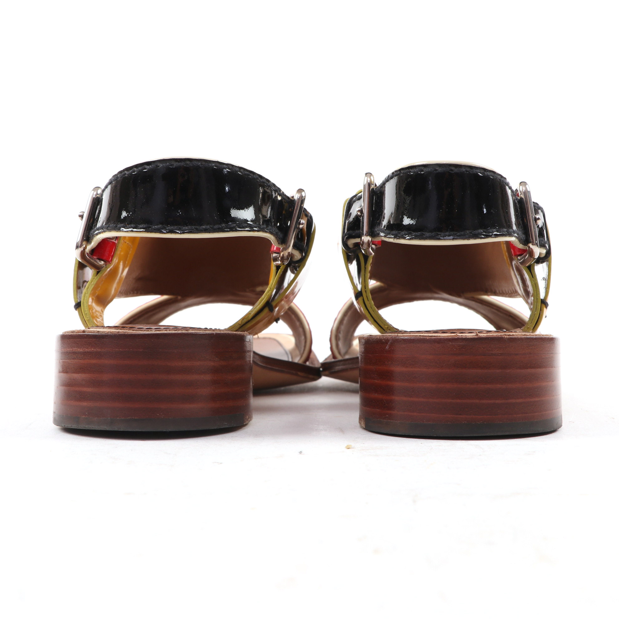 Prada Multicolor Patent Leather Low-Heeled Sandals with Box