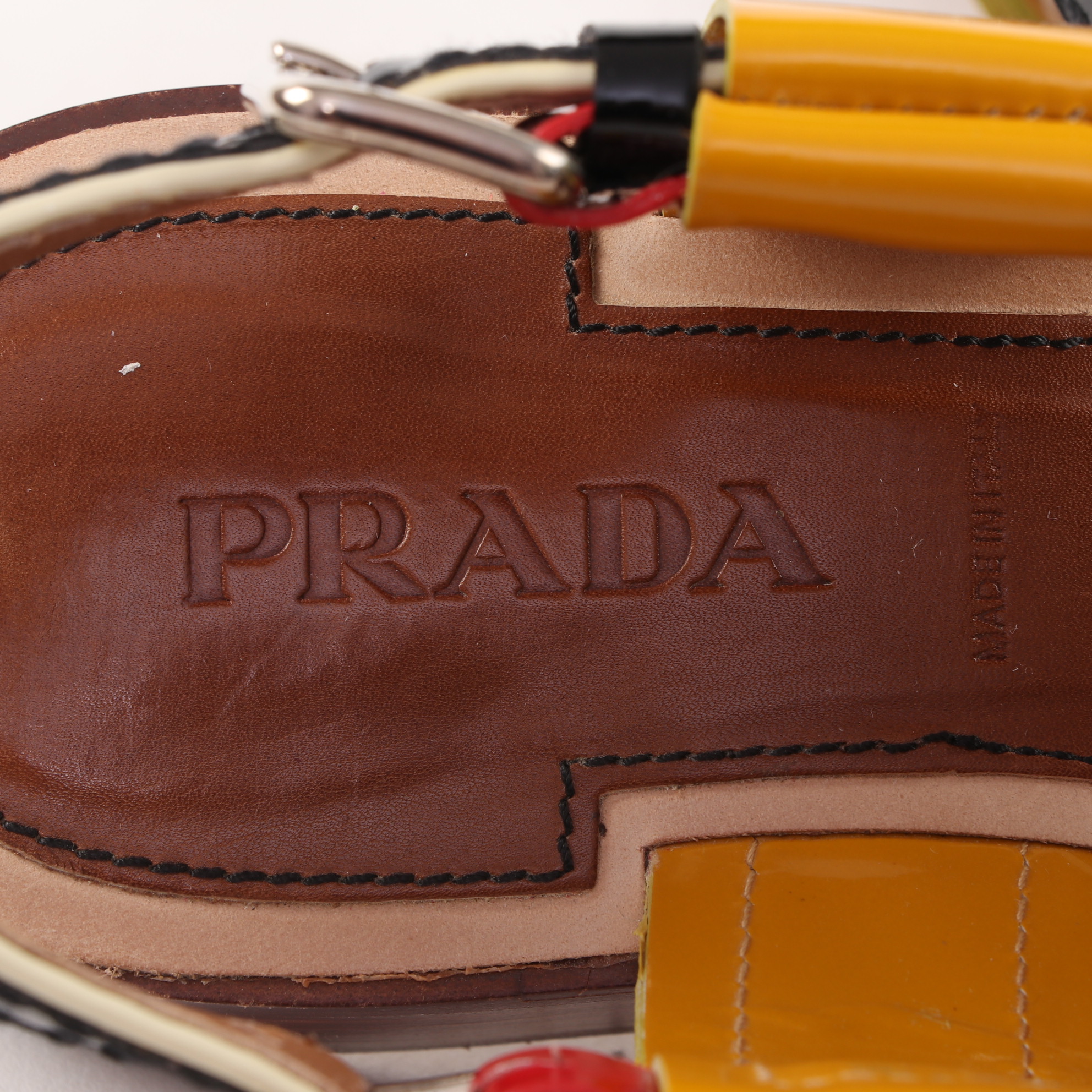 Prada Multicolor Patent Leather Low-Heeled Sandals with Box