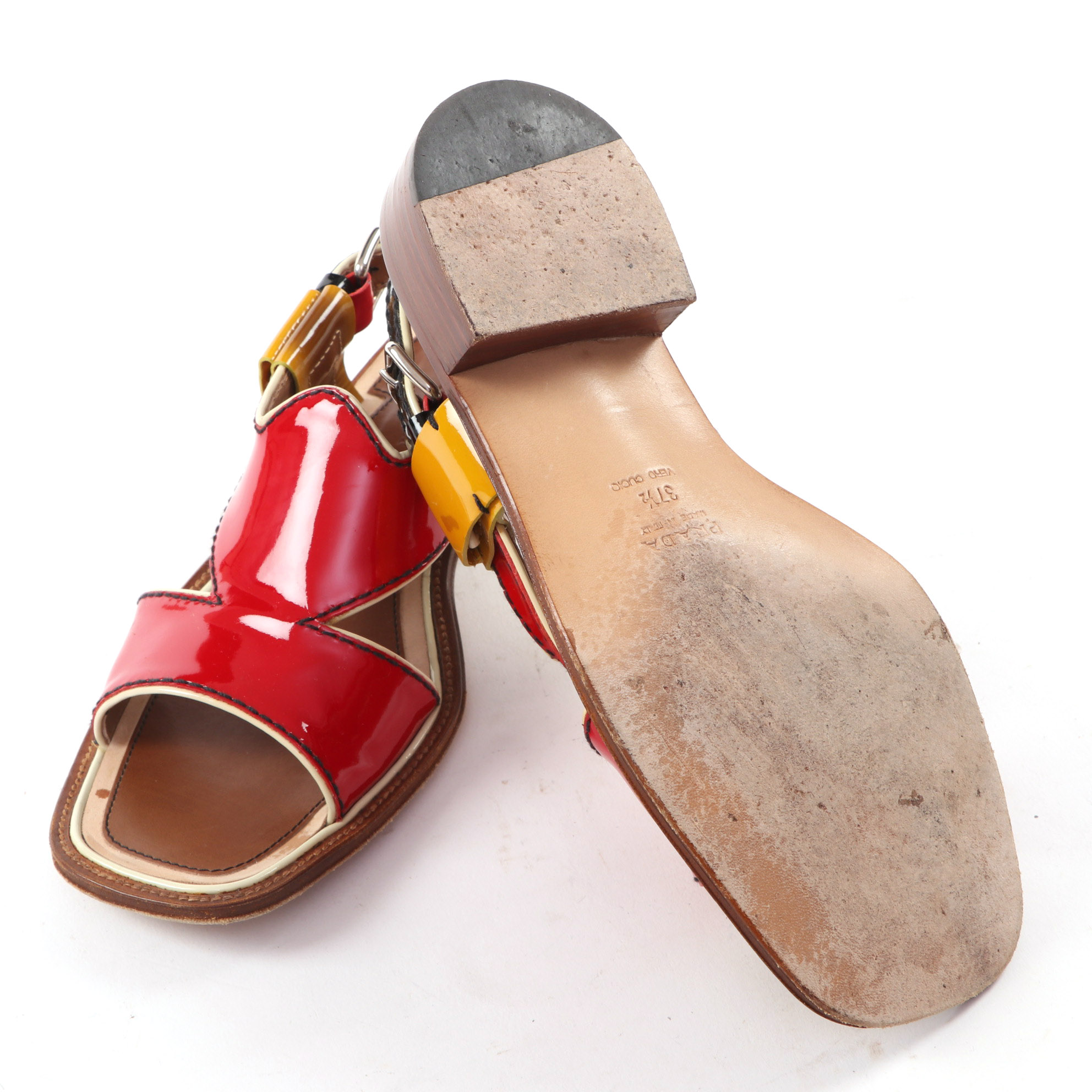 Prada Multicolor Patent Leather Low-Heeled Sandals with Box