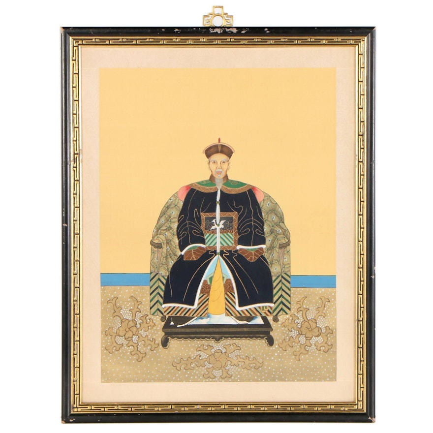 Gouache Painting of Chinese Ancestor Portrait