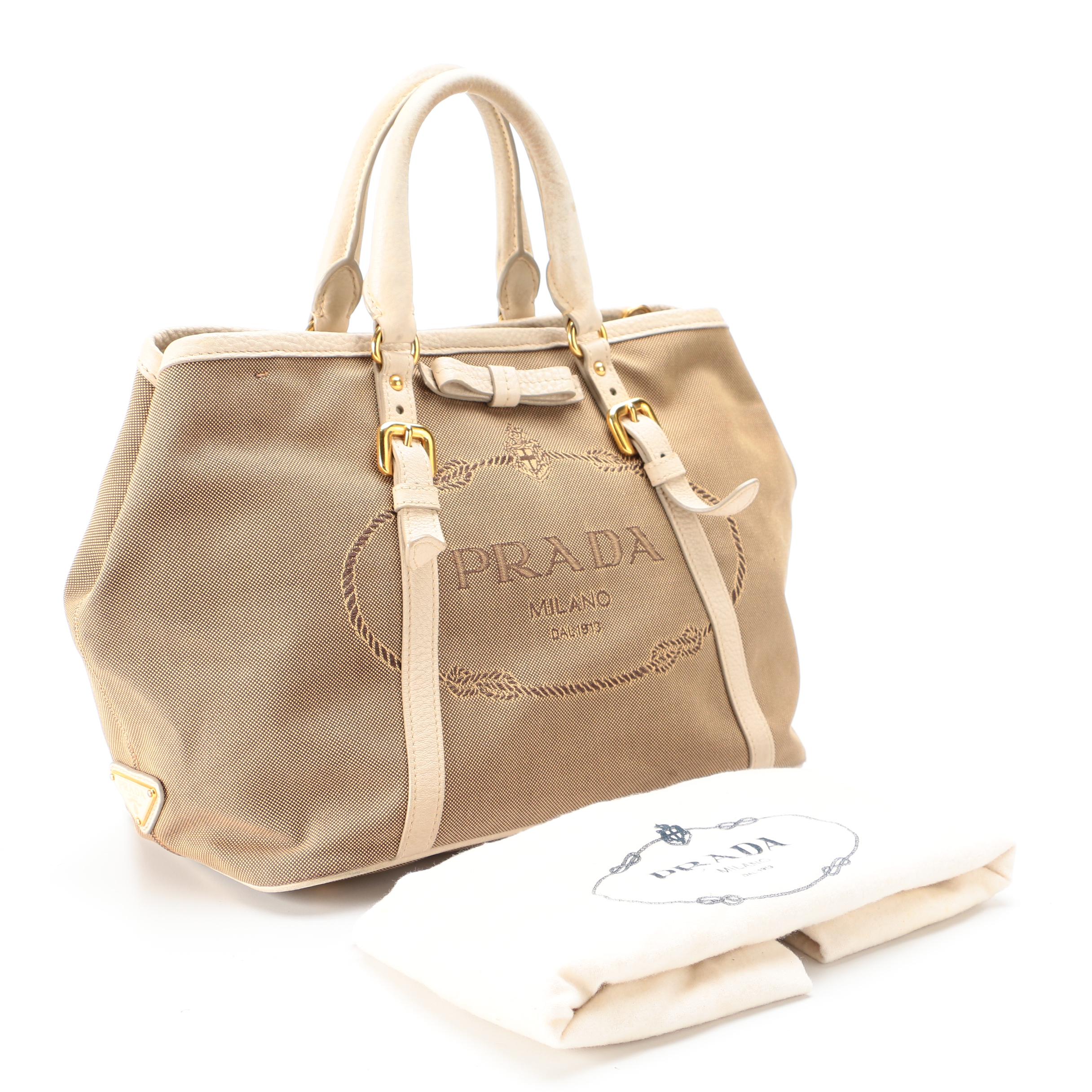 Prada Canapa Canvas and Leather Tote