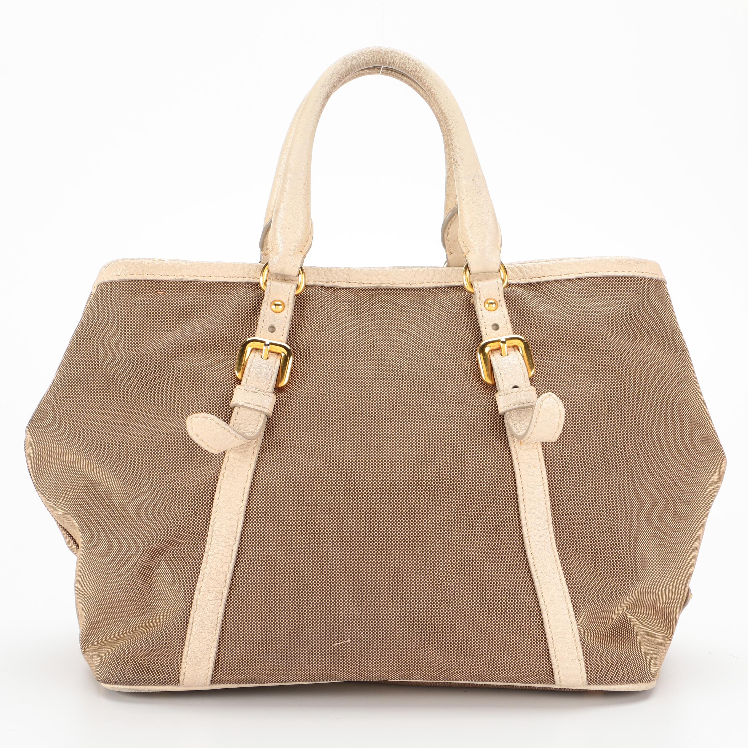 Prada Canapa Canvas and Leather Tote