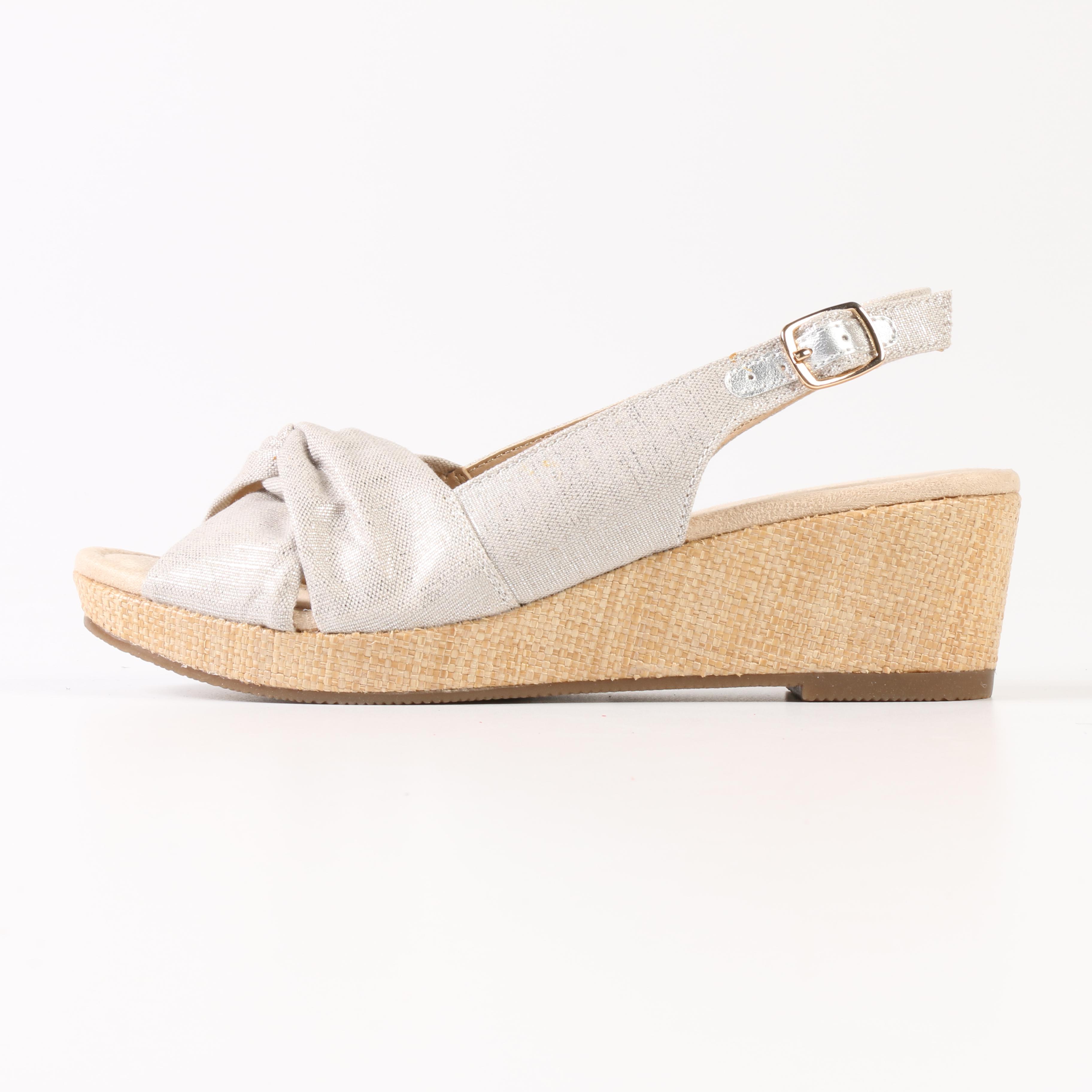Lands' End Mid-Wedge Buckle Sandals and Canvas Slingback Wedge Sandals