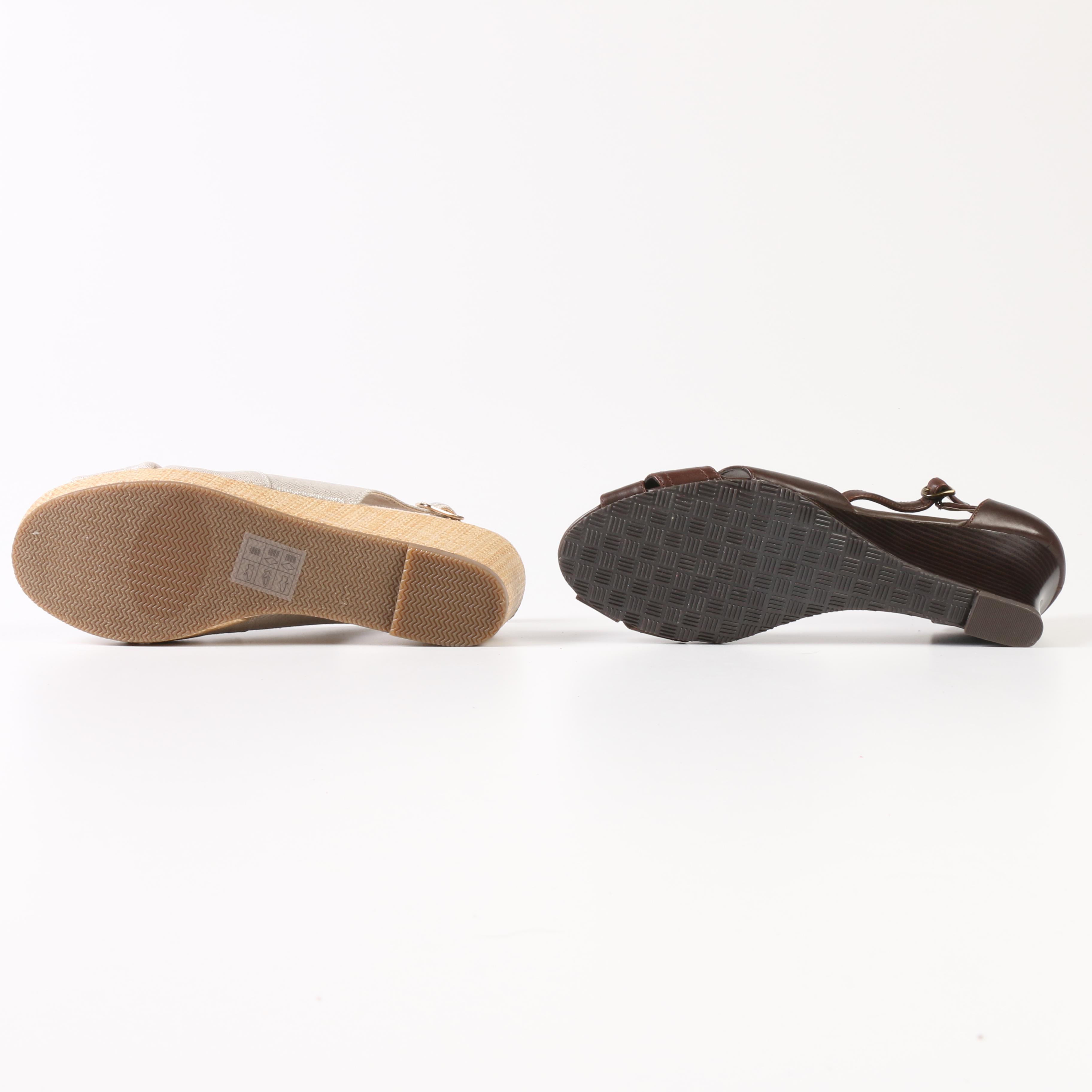 Lands' End Mid-Wedge Buckle Sandals and Canvas Slingback Wedge Sandals