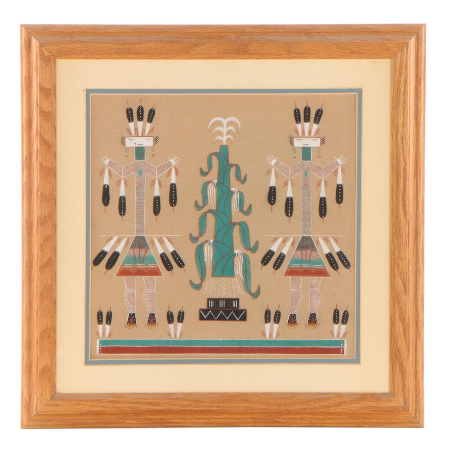 Frank Martin Navajo Sand Painting "Yei and Corn," 1996