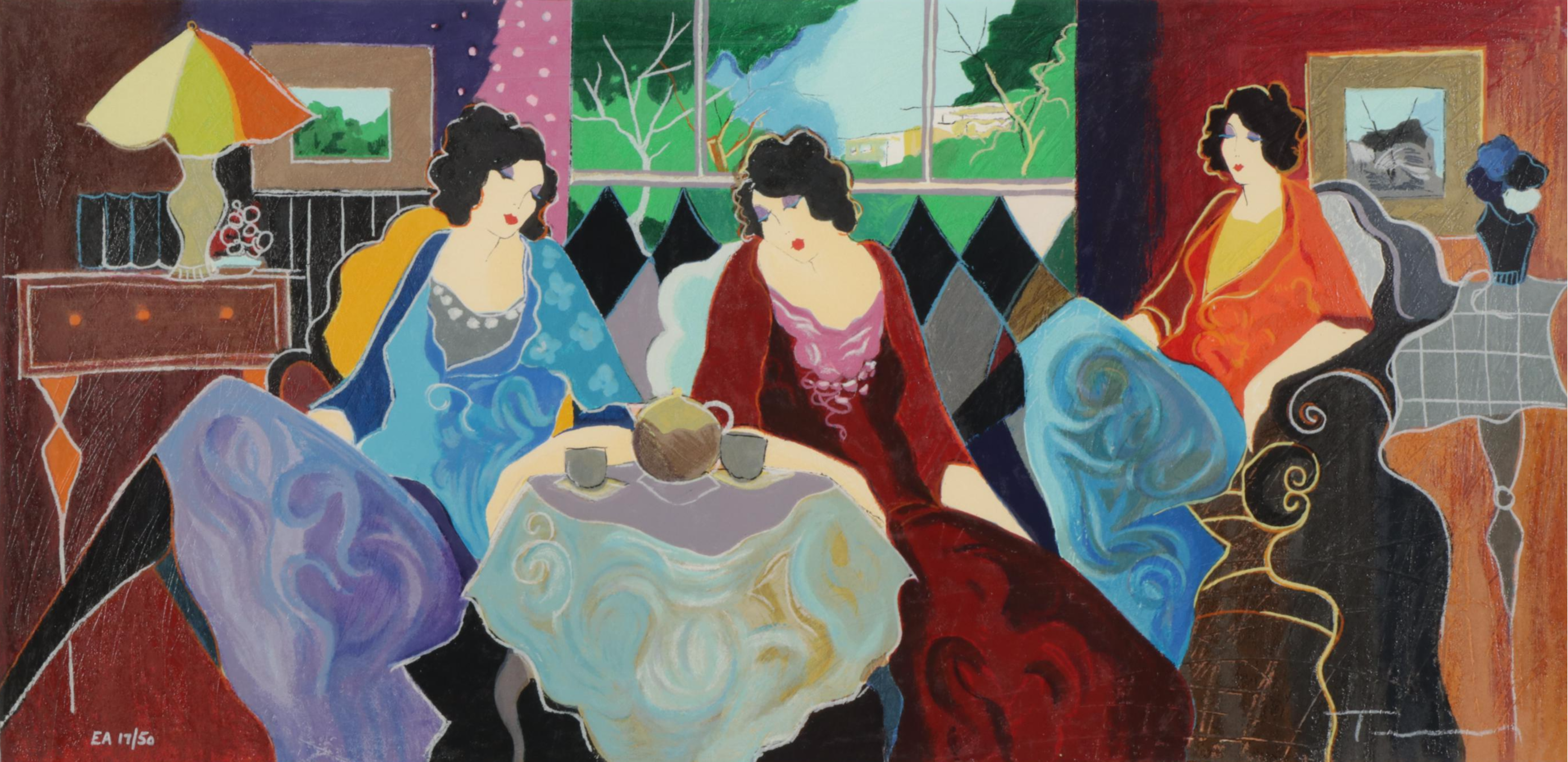 Itzchak Tarkay Serigraph "Ladies Tea," 1998