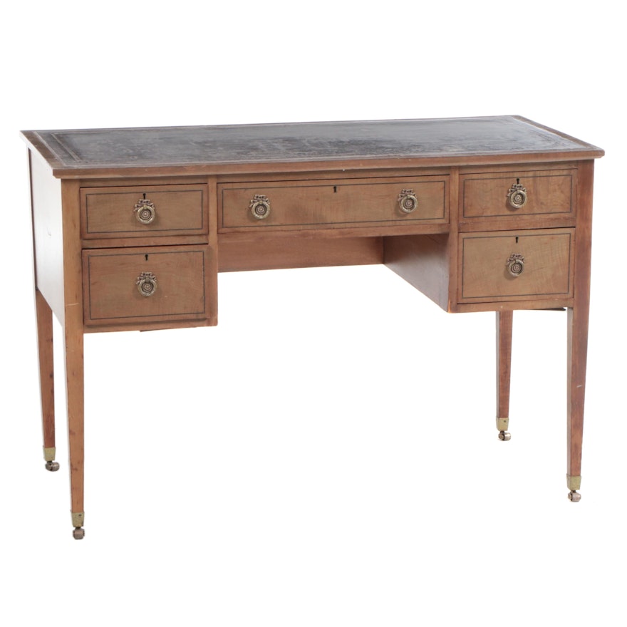 French or Italian Brass-Mounted Cherrywood Writing Desk, 19th Century