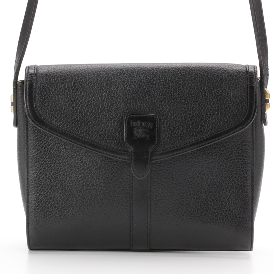 Burberry Black Grained Leather Front Flap Crossbody