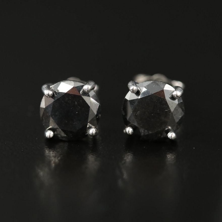 Sterling 2.95 CTW Black Diamond Stud Earrings