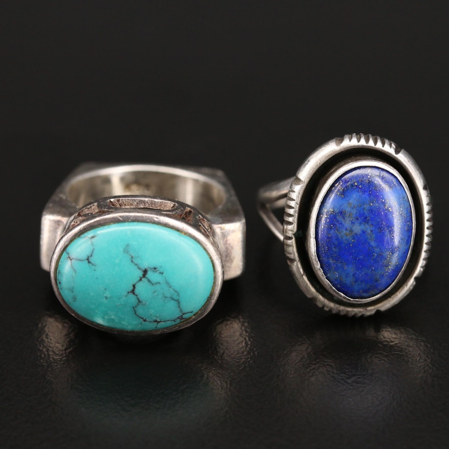 Augustine Largo Navajo Diné Sterling Lapis Lazuli Ring with Turquoise Ring
