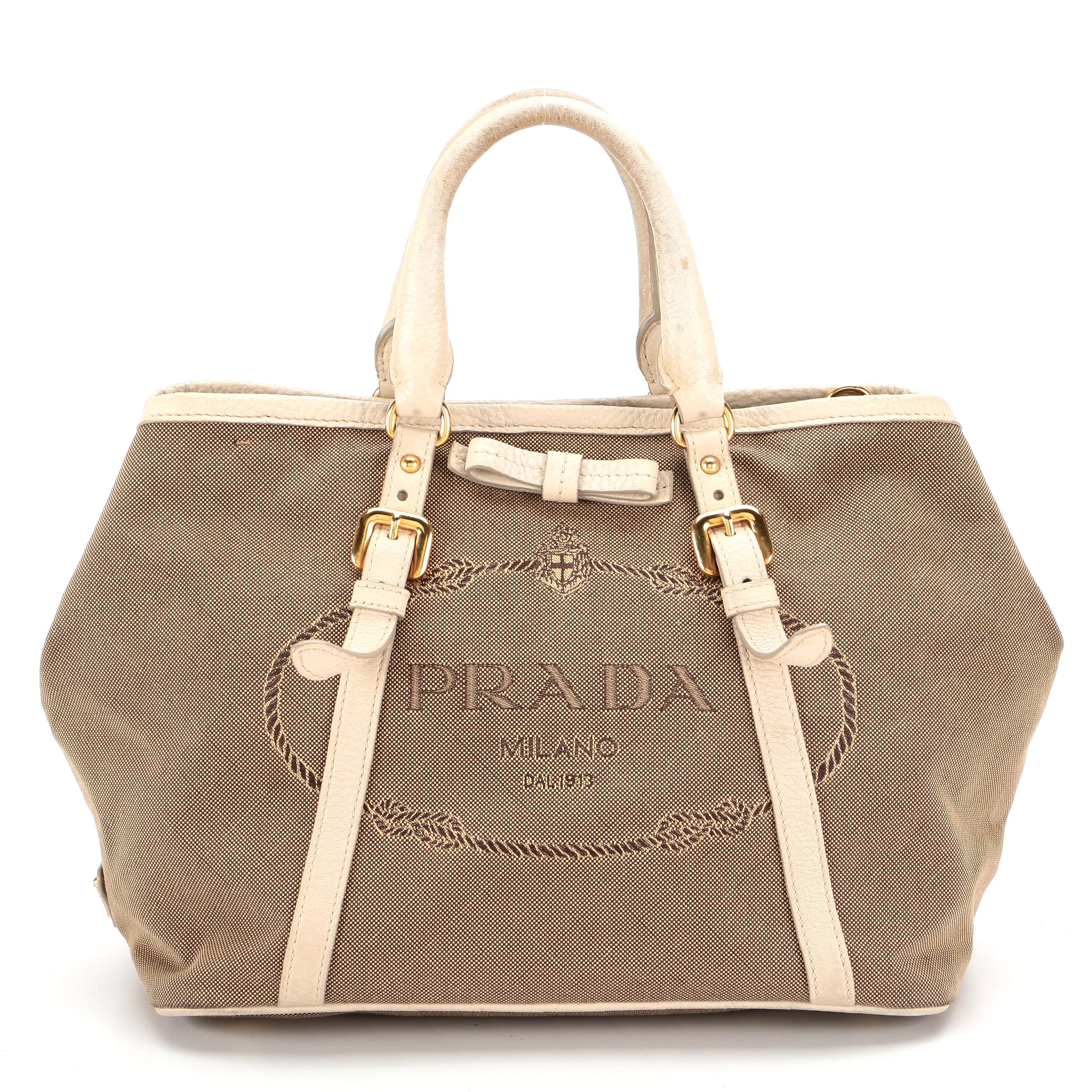 Prada Canapa Canvas and Leather Tote
