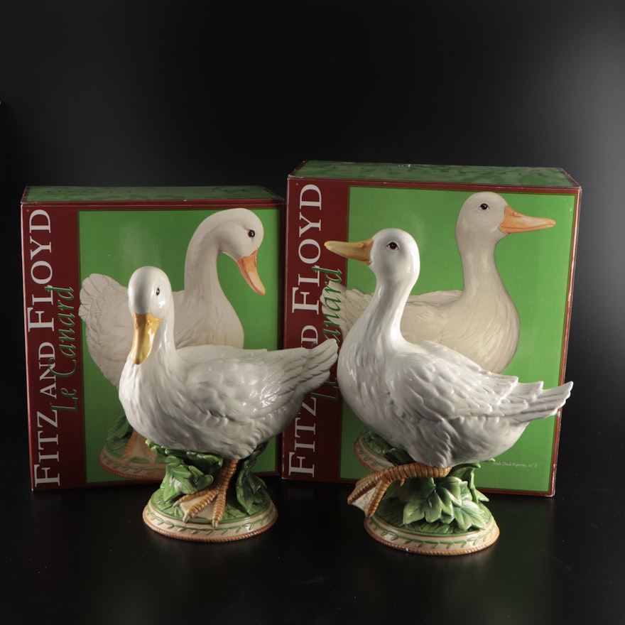 Fitz and Floyd "Le Canard" Ceramic Duck Statuettes
